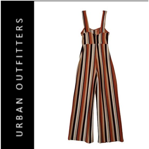 ￼ Urban Outfitters Delany square Neck Striped Jumpsuit Size S/P Pre-owned #1315 - Picture 2 of 5